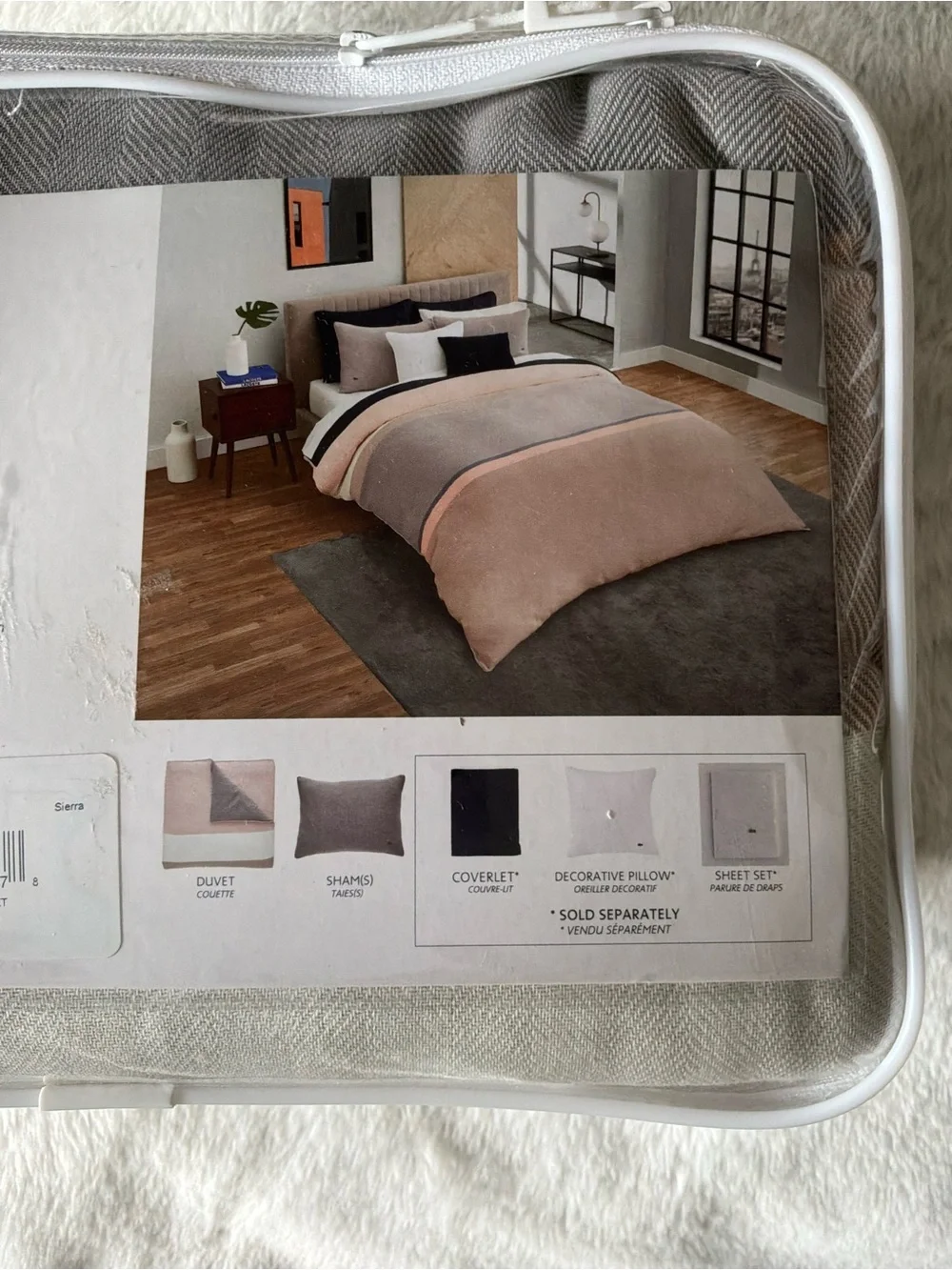 NWT Twin/Twin XL Lacoste Gray Beige & Tan Reversible Duvet Cover